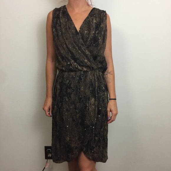 Haute Hippie Dresses & Skirts - Haute Hippie Brown Silk Sequin Wrap Mini Dress